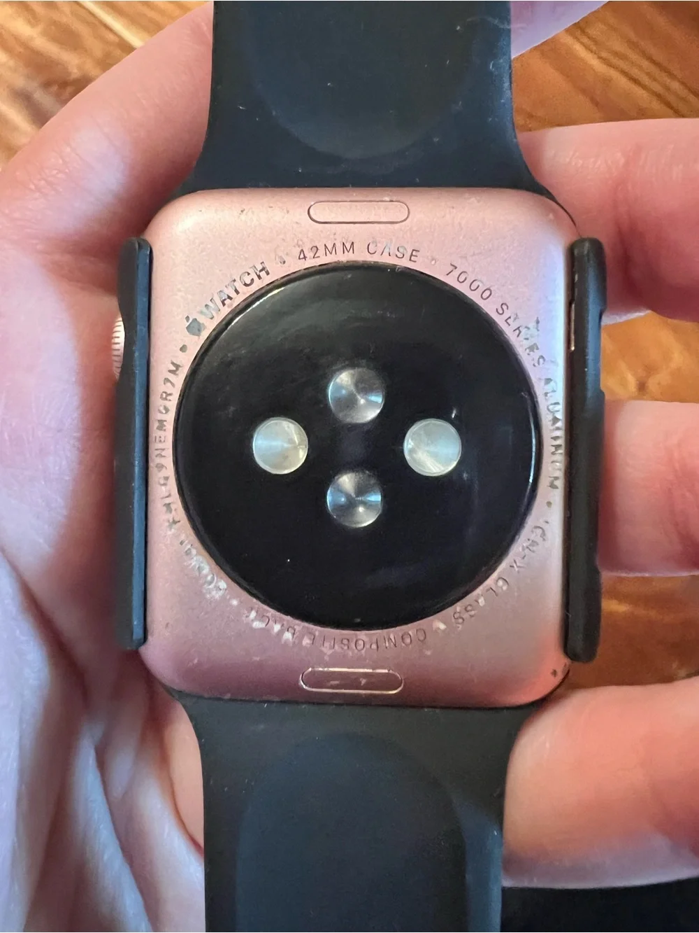 Apple Watch Series 1 42mm in Rose Gold Aluminum.